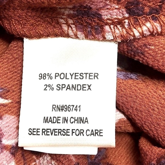 🌺 Self E Boho Tie Front Long Bell Sleeve Burnt Orange Floral Blouse Size XL - Picture 9 of 10